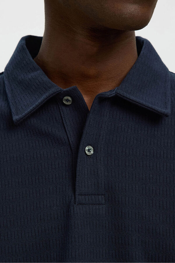 Selected Camisa polo jacquard de manga comprida , 100% algod&atilde;o org&acirc;nico Azul