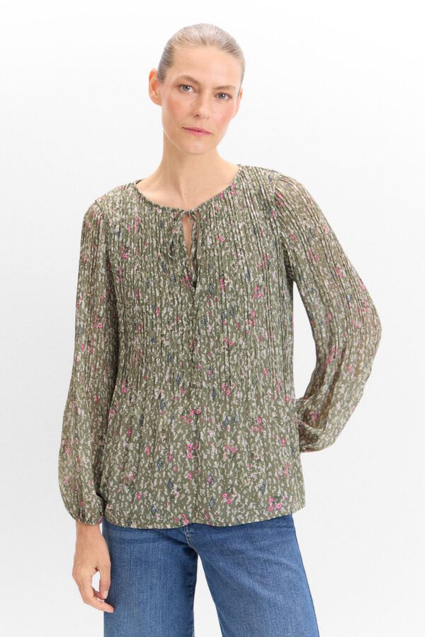 Cortefiel Blusa plisada estampada Estampado verde