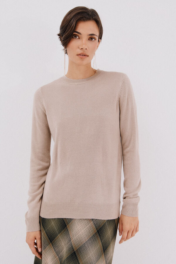 Cortefiel Camiseta b&aacute;sica quadrada Tostado