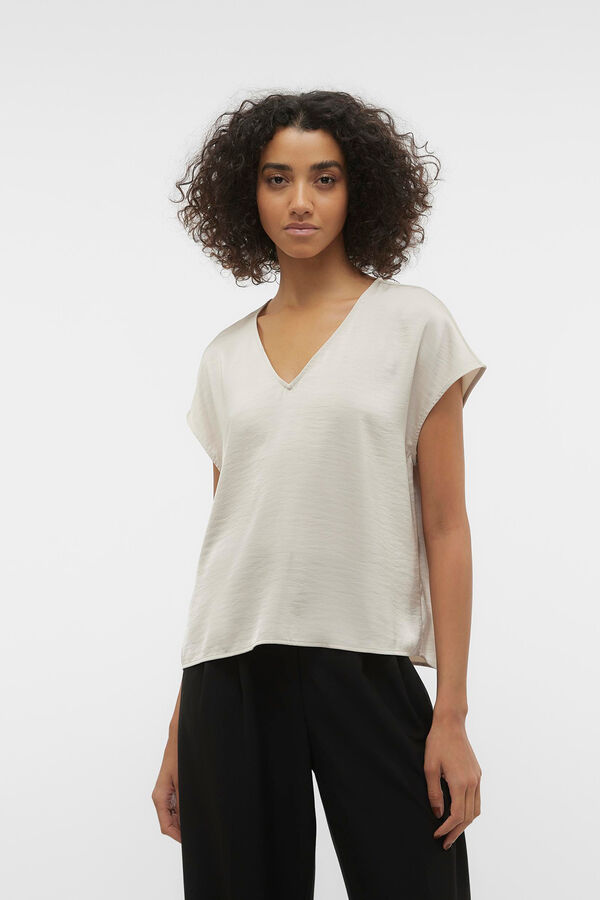 Vero Moda Blusa de manga curta com gola em V Tostado