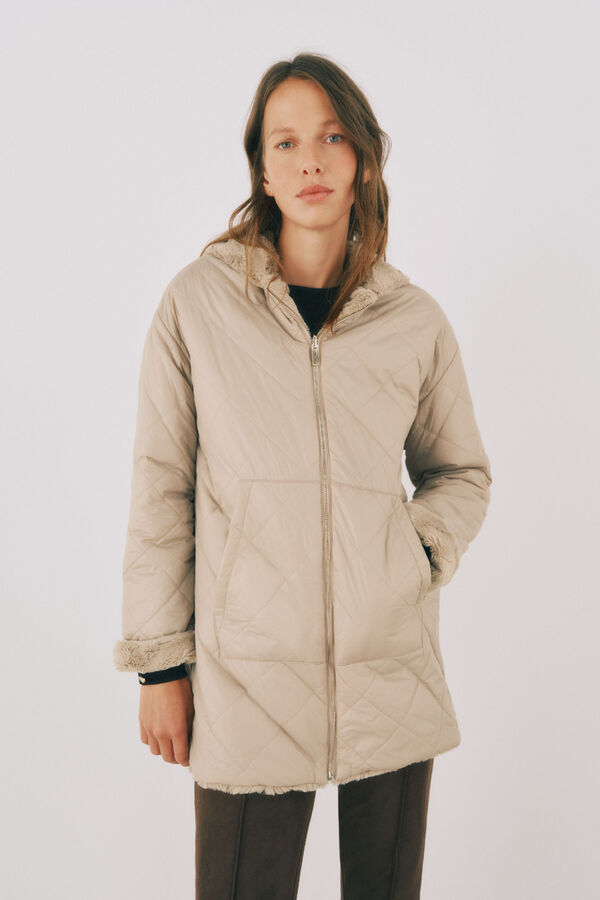 Cortefiel Anorak acolchado reversible efecto pelo Beige