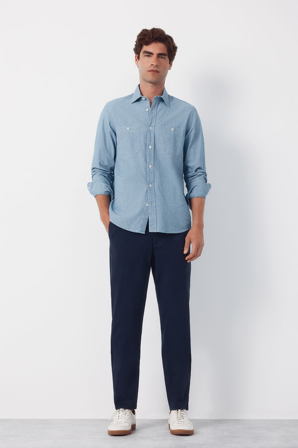 Cortefiel Cal&ccedil;a jogger de popeline com el&aacute;stico regular Azul