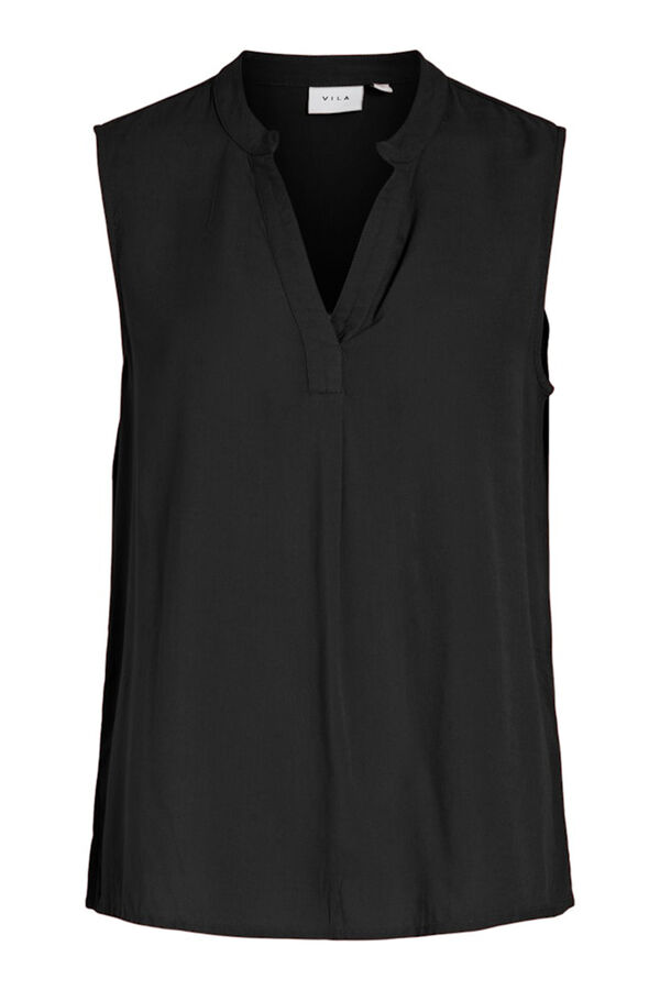 Vila Blusa de viscose mangas com gola mao Preto
