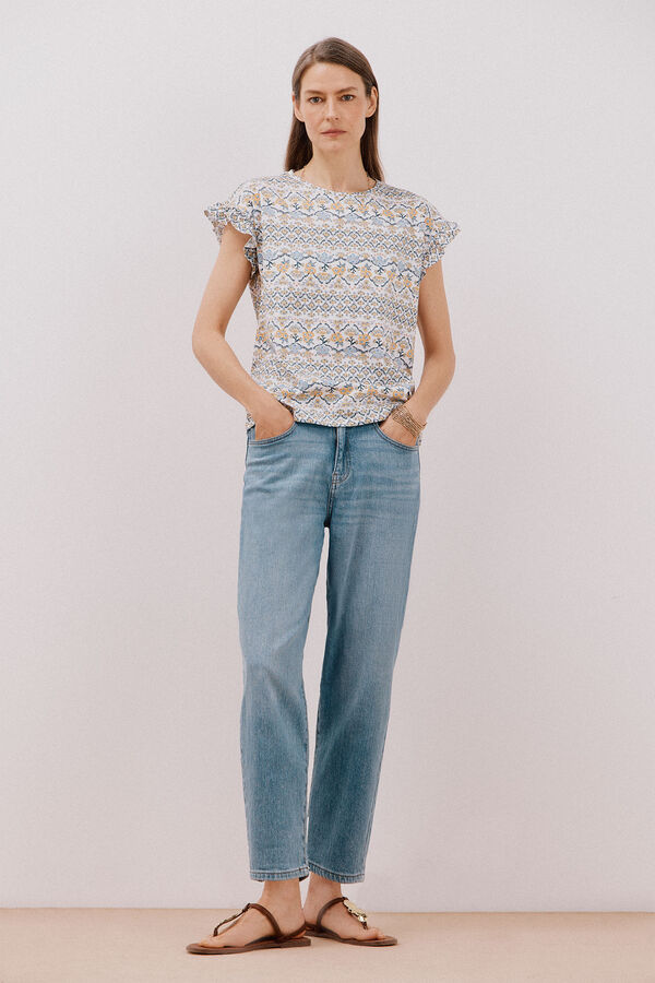 Cortefiel Camiseta básica volante Estampado beige