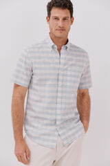 Cortefiel Camisa cuadros algod&oacute;n tencel manga corta Azul