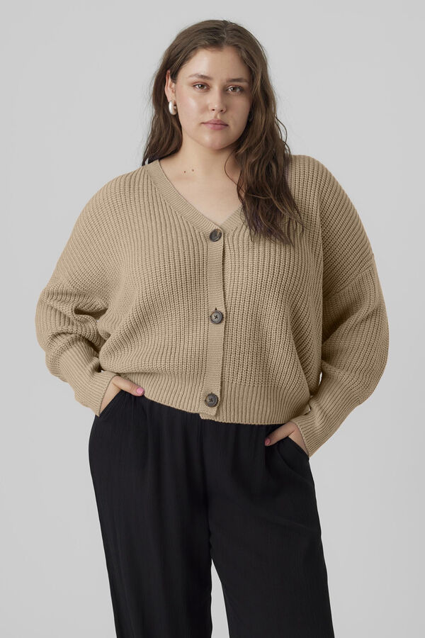 Vero Moda Curve C&aacute;rdigan de punto fr&iacute;o talla grande Marr&oacute;n