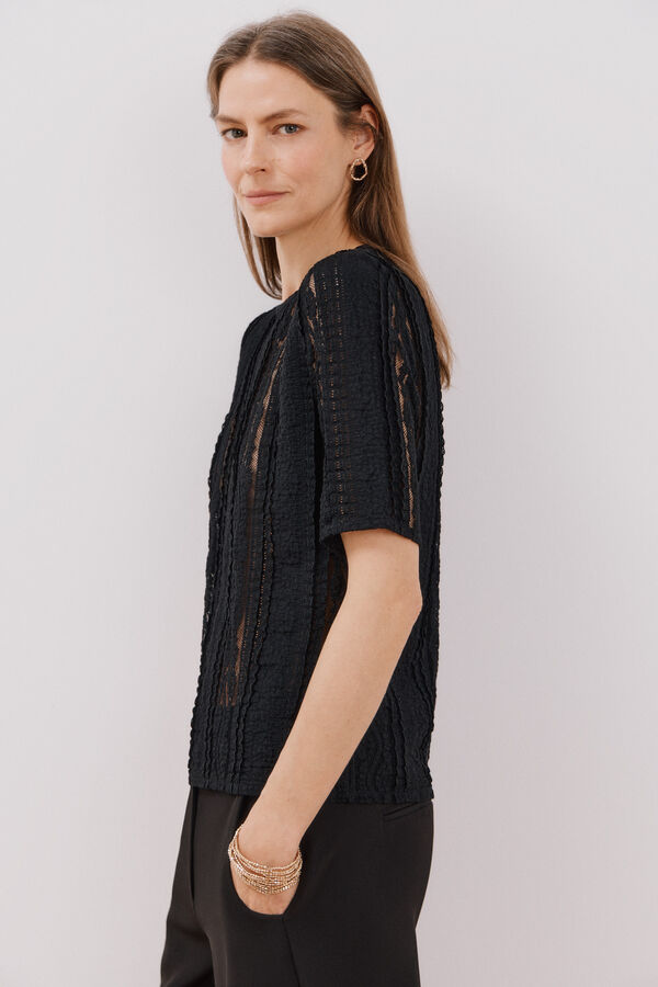 Cortefiel Top encaje Negro