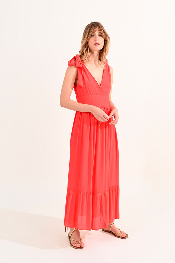 Molly Bracken Vestido comprido com laçada e folhos Vermelho