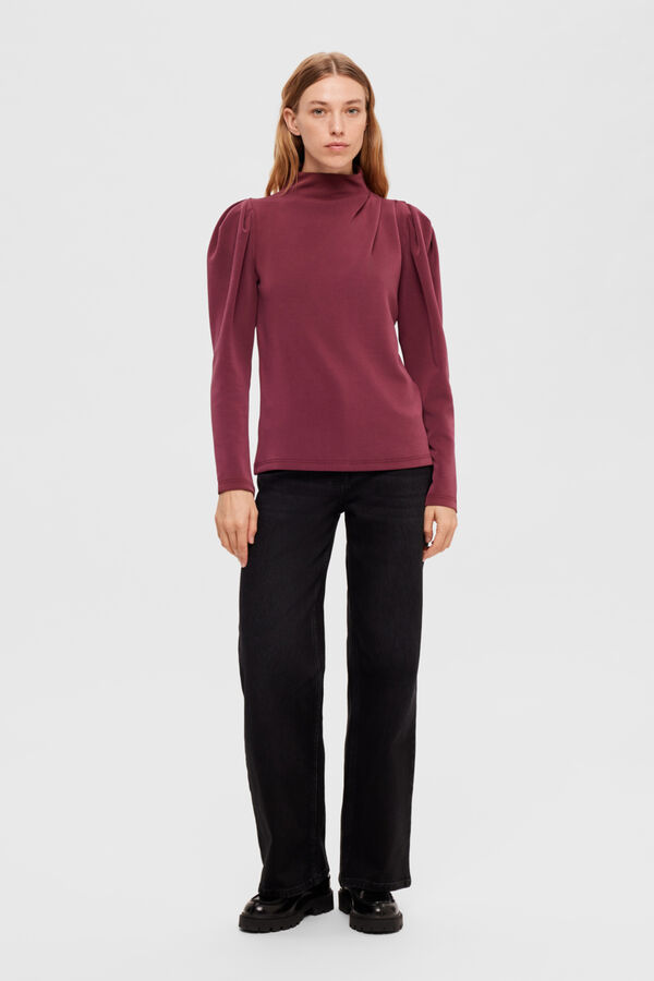 Selected Femme Sudadera de cuello alto y mangas abullonadas confeccionada con Tencel Lila