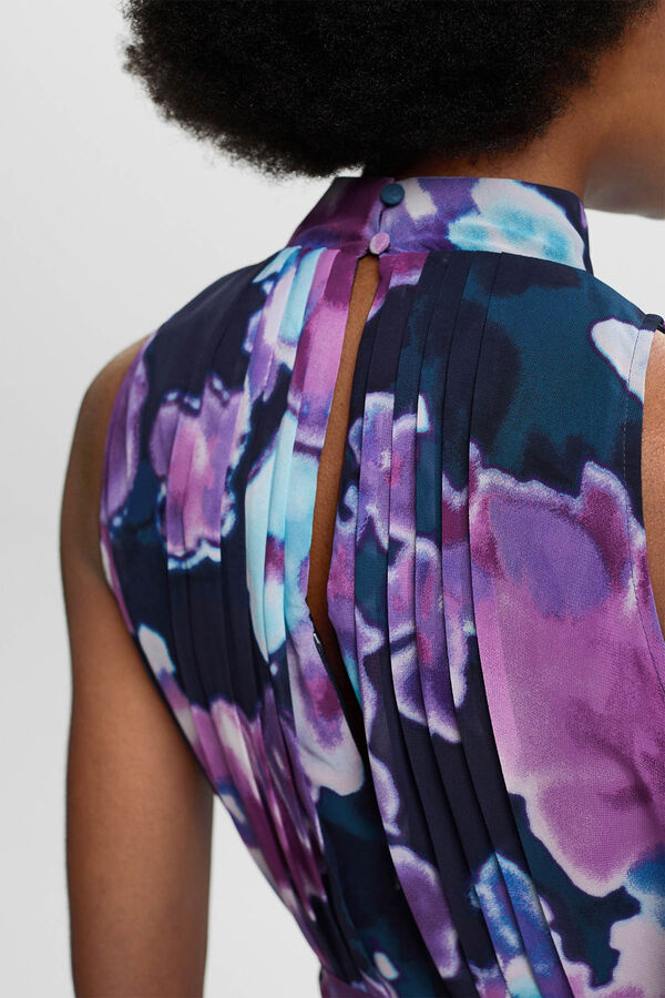 Esprit Vestido comprido estampado gola alta Azul