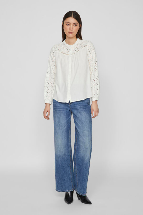 Vila Camisa de manga comprida com renda Cinzento