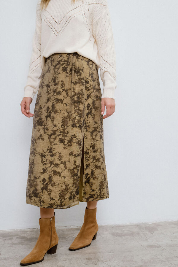 Vila Falda midi estampada Marr&oacute;n