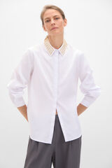 Cortefiel Camisa cuello bordado Blanco