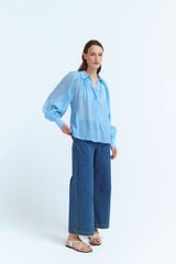 Vila Blusa manga comprida abalonada Azul