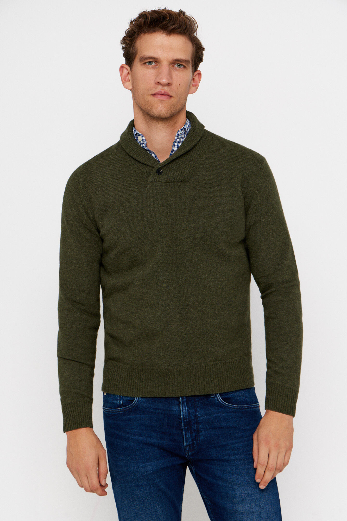 Cortefiel Camisola l&atilde; lambswool gola smoking