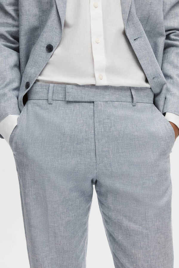 Selected Pantalón de traje confeccionado con lino y algodón. Azul