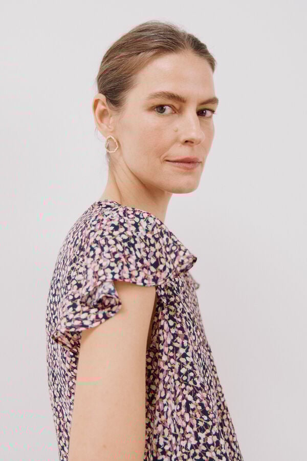 Cortefiel Blusa manga volante Estampado gris