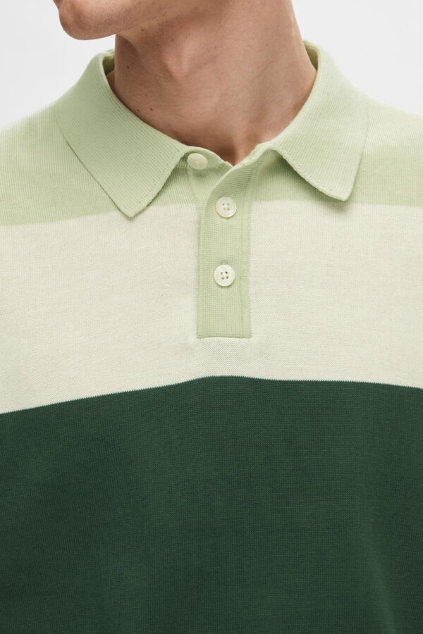 Selected Polo multicolor de malha de manga curta 100% algod&atilde;o org&acirc;nico. Verde