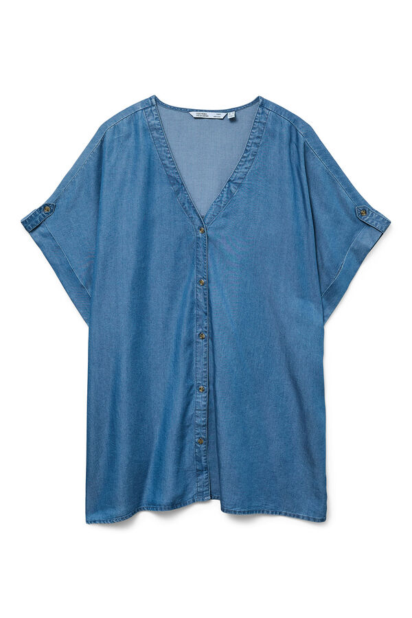 Vero Moda Curve Camisa cuello pico denim talla grande Azul