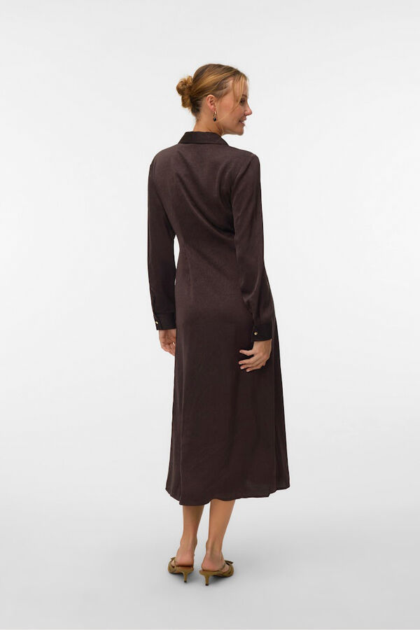 Vero Moda Vestido camisero efecto satinado Marr&oacute;n oscuro