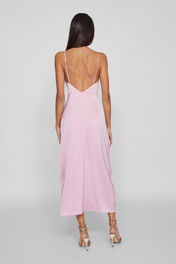 Vila Vestido largo satinado escote drapeado Lila