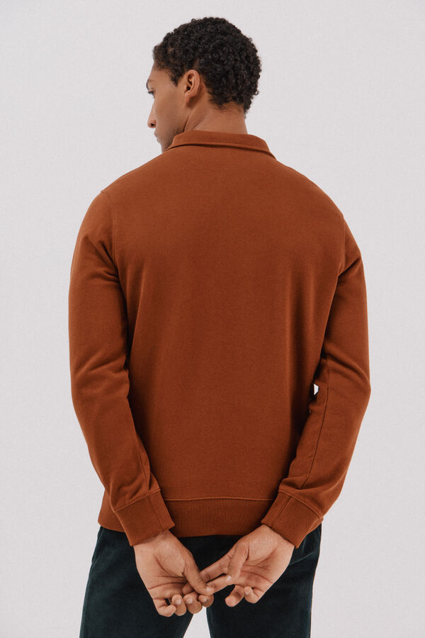 Cortefiel Sudadera cuello polo cremallera Marr&oacute;n