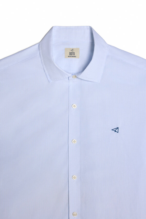 OOTO Camisa cuadro microventana manga larga Azul