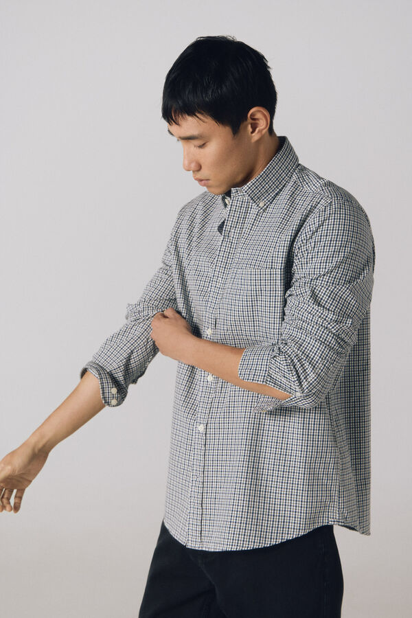 Cortefiel Camisa twill cuadros Verde oscuro