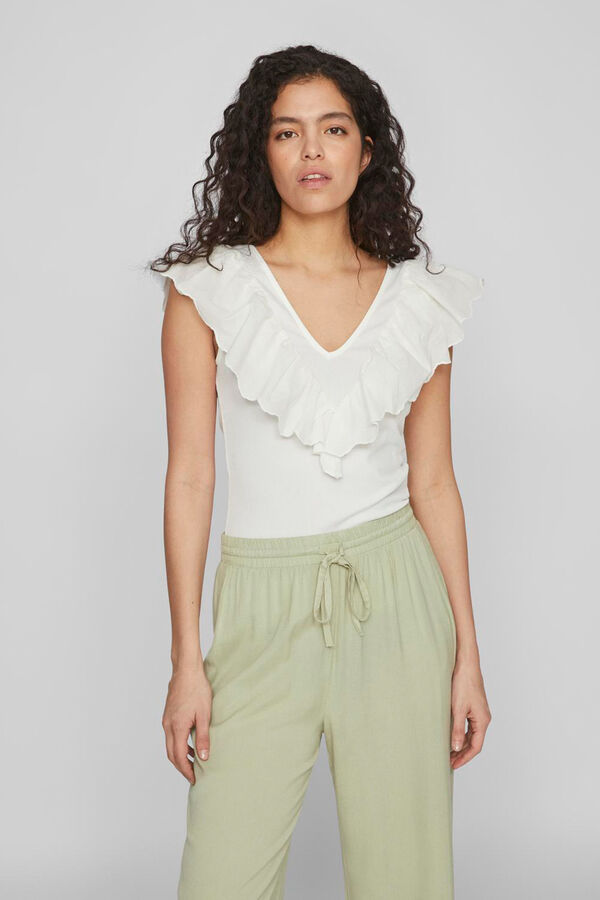 Vila Top entallado con volante Blanco