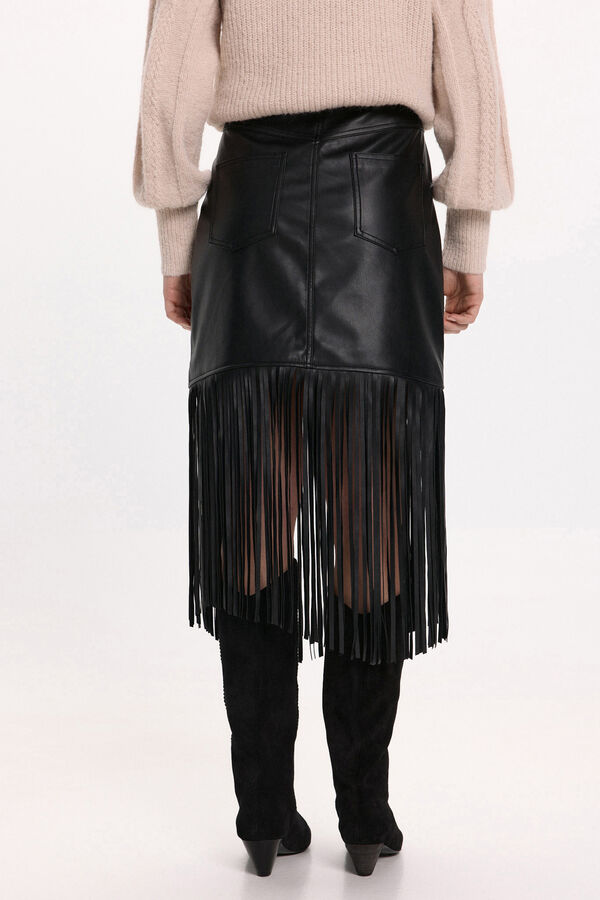 Vila Falda de polipiel con flecos Negro
