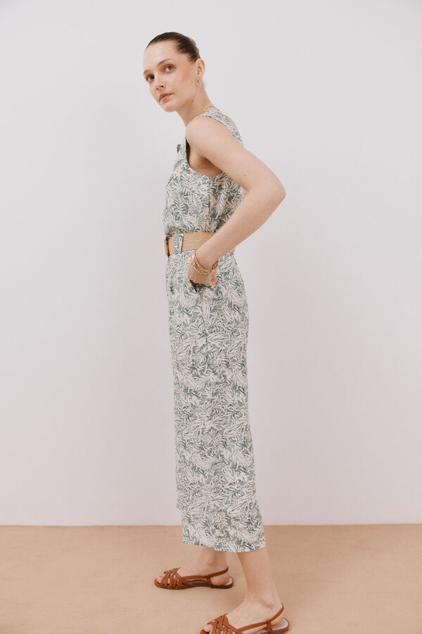 Cortefiel Mono con cintur&oacute;n a contraste Estampado verde