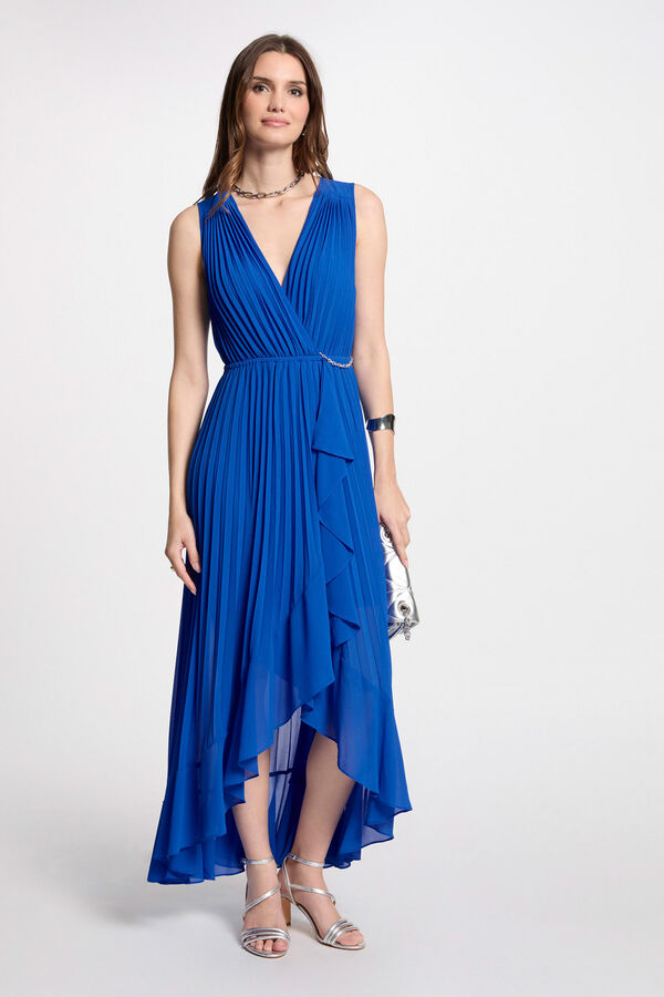 Morgan Vestido longo solto plissado Azul