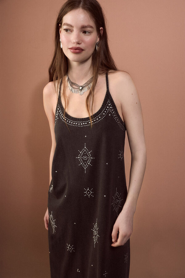Slowlove Vestido tirantes tachas Preto