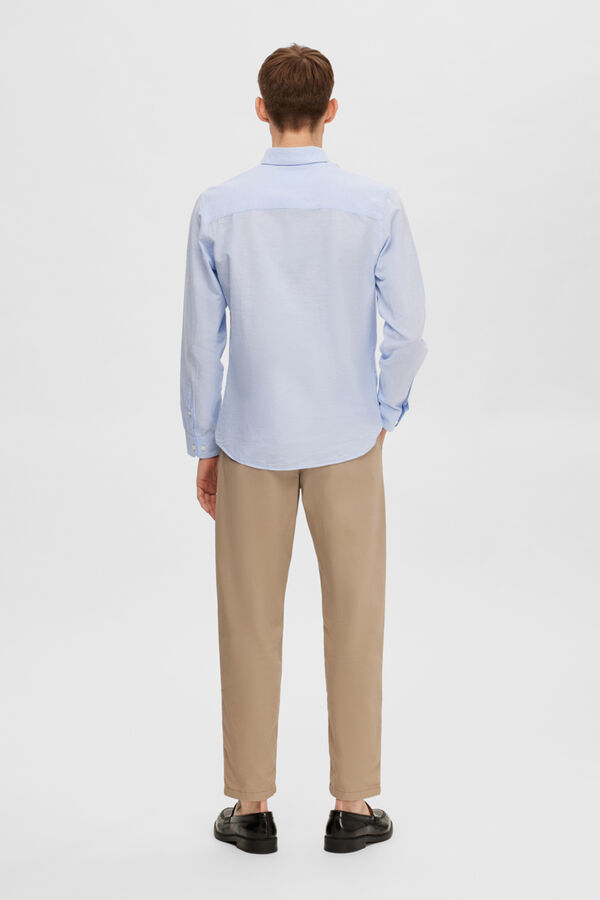 Cortefiel Camisa de manga comprida de linho e algodão reciclado. Azul