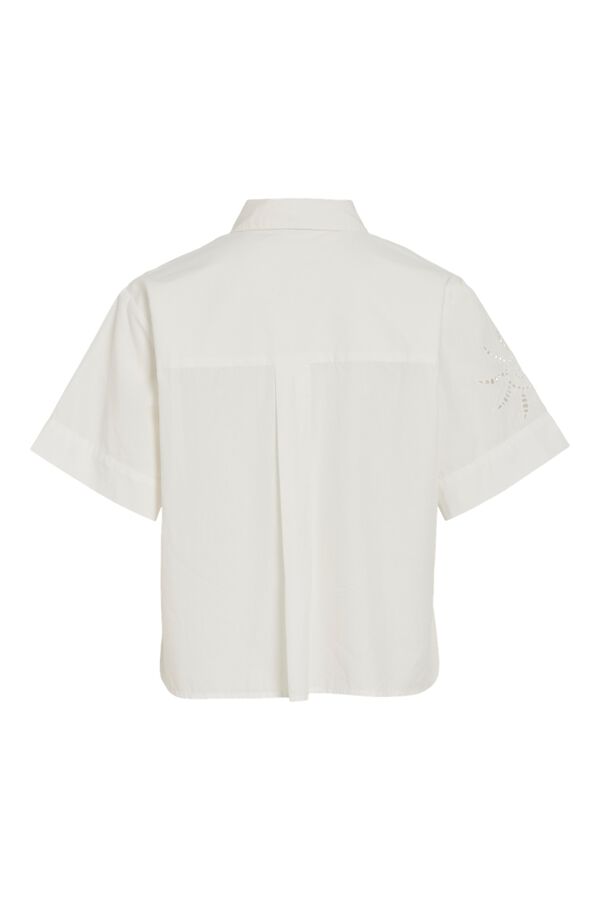 Vila Camisa de manga curta com bordados vazados em algod&atilde;o org&acirc;nico Branco