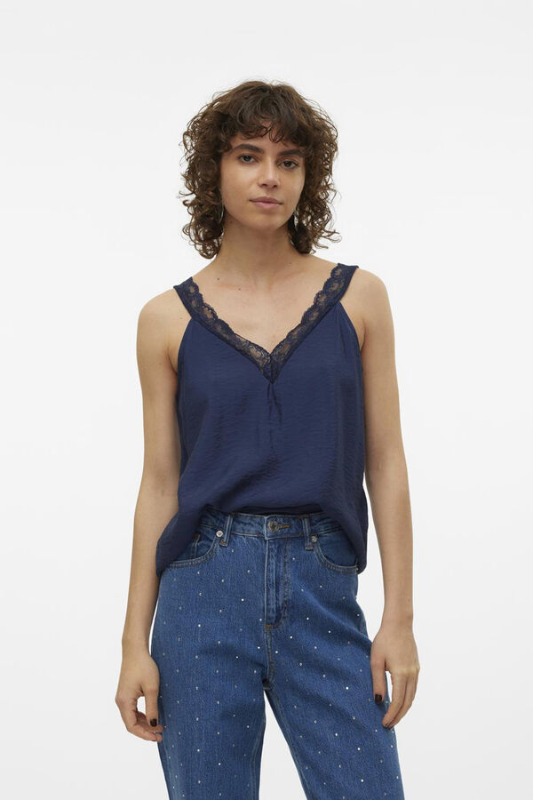 Vero Moda Top de tirantes con encaje Azul marino