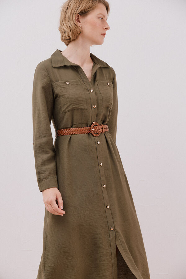 Cortefiel Vestido camiseiro cinto Verde