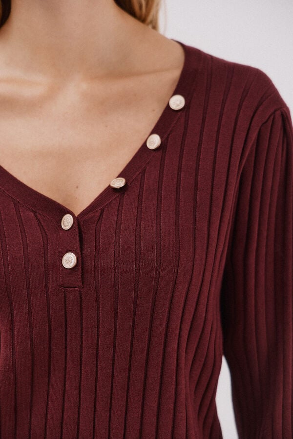 Cortefiel Jersey pico botones Vino