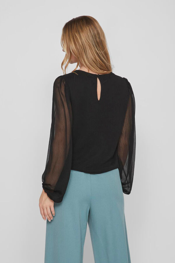 Vila Blusa de mujer manga gasa Negro