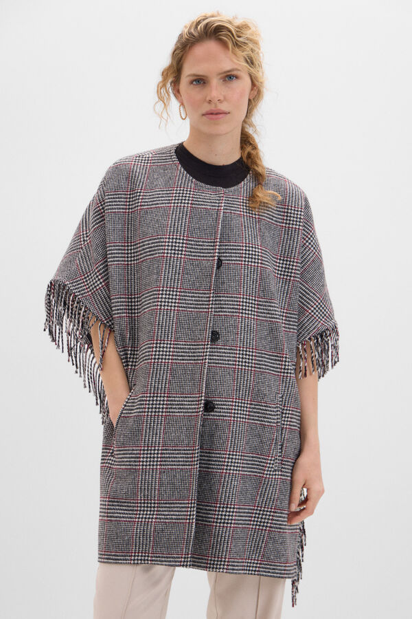 Cortefiel Abrigo capa con flecos Estampado blanco