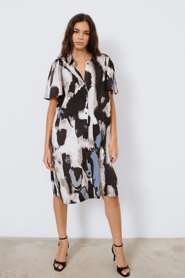 Vila Vestido curto de cetim estampado Azul