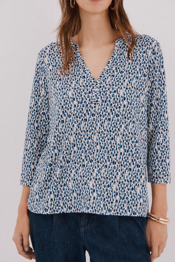 Cortefiel Top b&aacute;sico cuello mao Estampado blanco