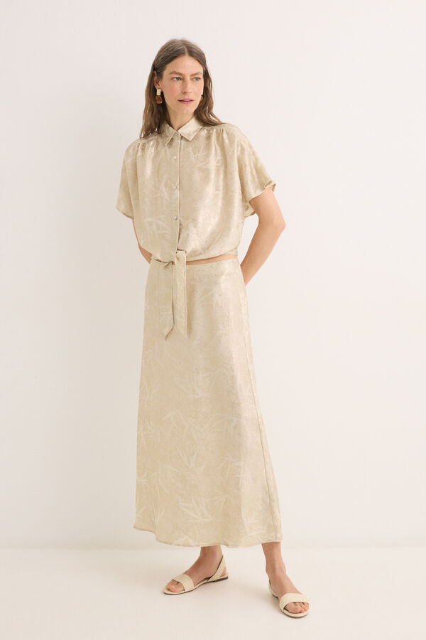 Cortefiel Camisa laminada con nudo Amarillo