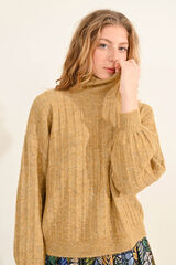 Molly Bracken Camisola feminina de manga comprida, detalhes brilhantes. Tostado