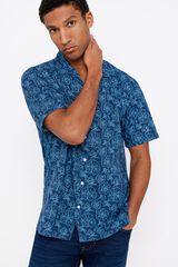 Cortefiel Camisa estampada tecido flam&eacute; Azul