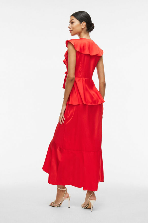 Vila Vestido satinado midi cruzado Rojo