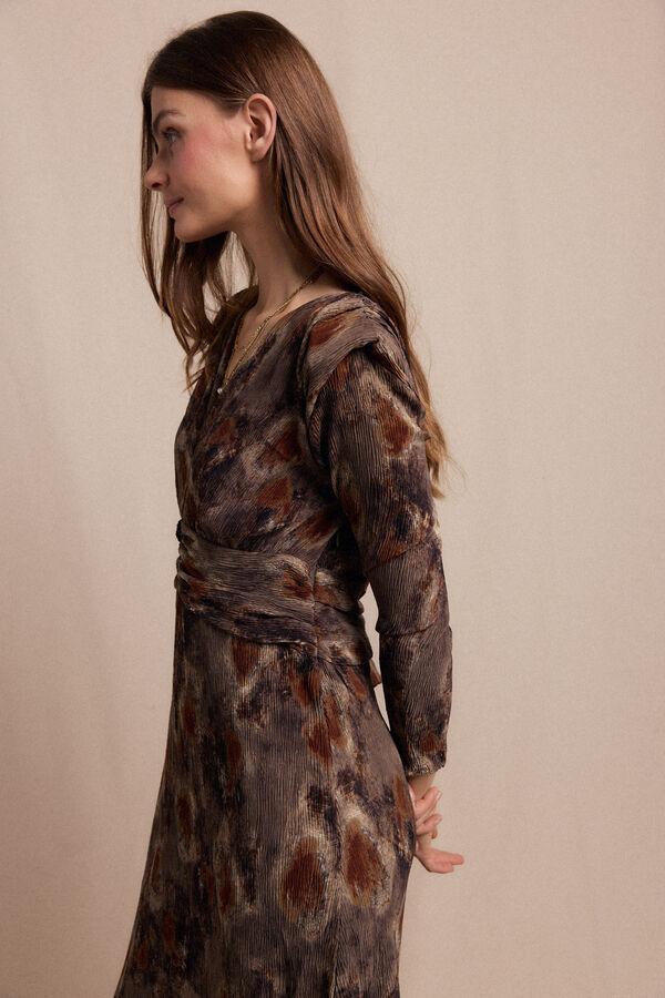 Slowlove Vestido textura elastico Estampado marr&oacute;n