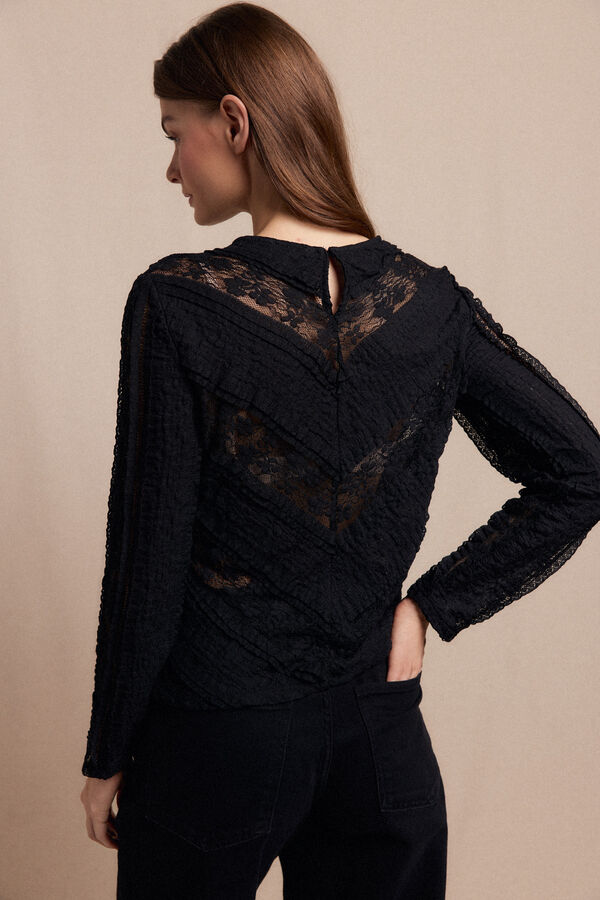 Slowlove Top encaje combinado Negro