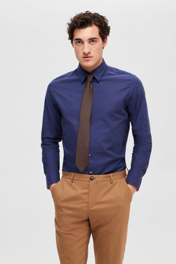 Selected Camisa de algod&oacute;n org&aacute;nico Slim Fit. Azul marino