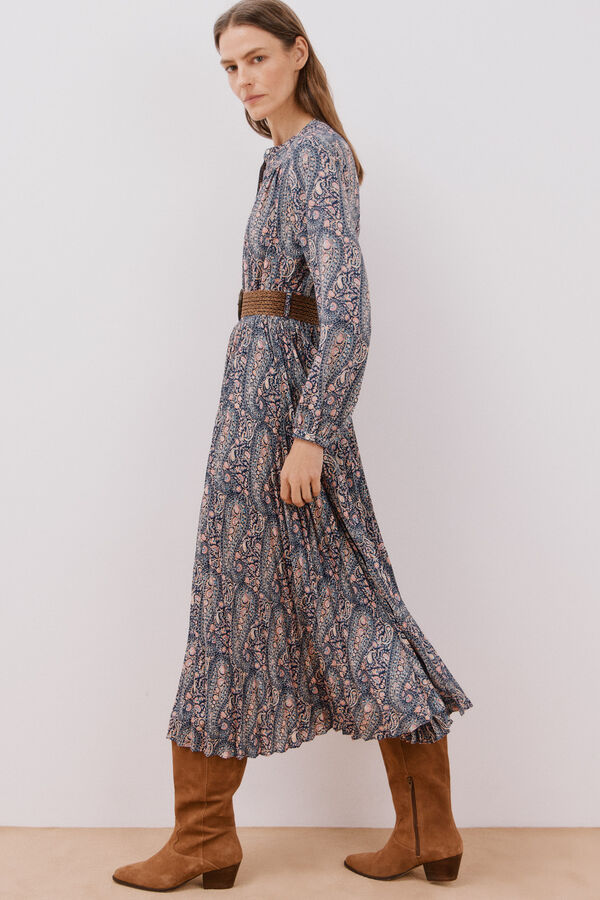 Cortefiel Vestido estampado plisado Estampado azul